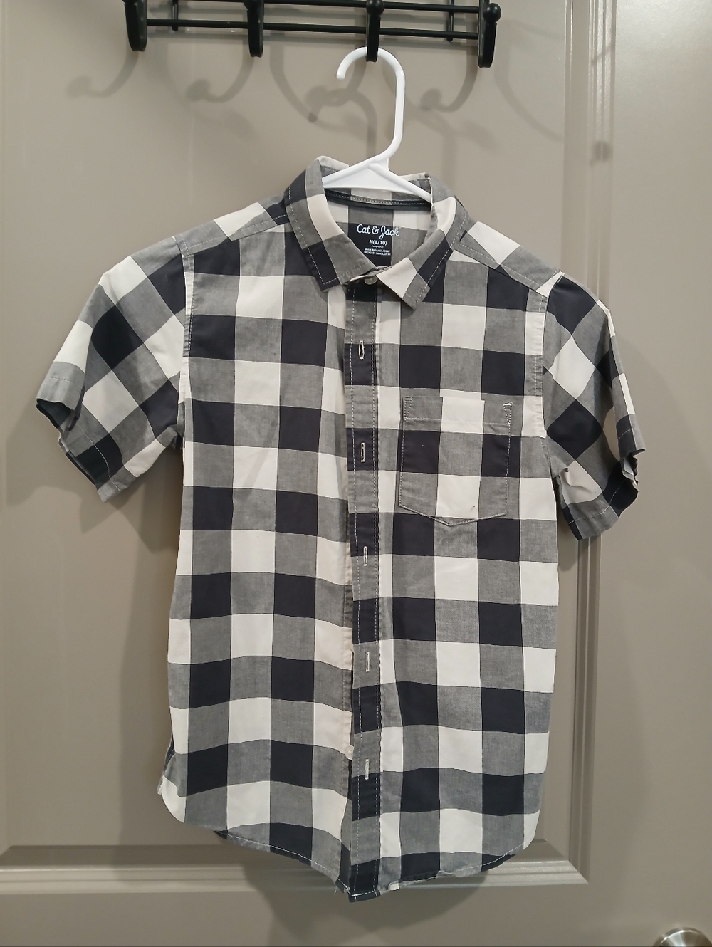 Cat & Jack Boy's Short-Sleeve Buffalo Check Shirt - Grey & White